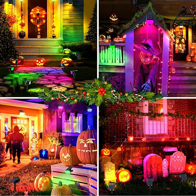 WENATY Solar Spot Lights Outdoor Color Changing, [7 Mode/6 Pack] Christmas Landscape Spotlights, Solar Lights Outdoor Waterproof, Solar Led Powered Flood Light for Outside Pathway Yard Garden Walkway
