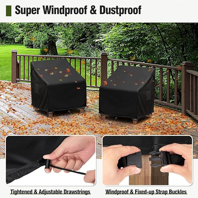 MR. COVER Patio Chair Covers Waterproof, Outdoor Furniture Covers for Rocking Chair, Heavy Duty Anti UV Chair Cover, Fits up to 35"W x 35"D x 35"H, Air Vent and Handles Included,Black, 2 Pack