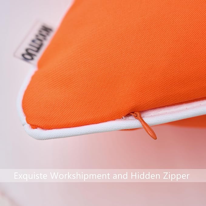 LIGICKY Pack of 2 Orange Outdoor Waterproof Throw Pillow Covers Decorative White Edge Square Pillows Cushion Case Outside Pillowcase for Patio Couch Tent Sunbrella Fall(18x18 inch)
