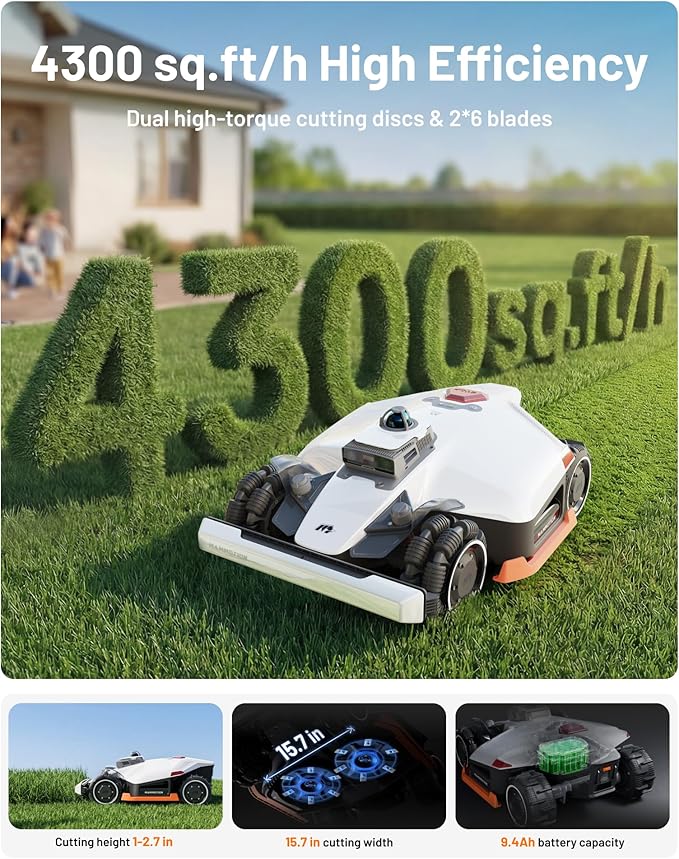 Mammotion LUBA 3 AWD 1500 Robot Lawn Mower Ultimate Kit, with Garage & Blades, Wire-Free for 0.37 Acre, 360° LiDAR+AI Vision, 80% Slopes, 15 Multi-Zone Management, Cut Height 1.0"-2.7"