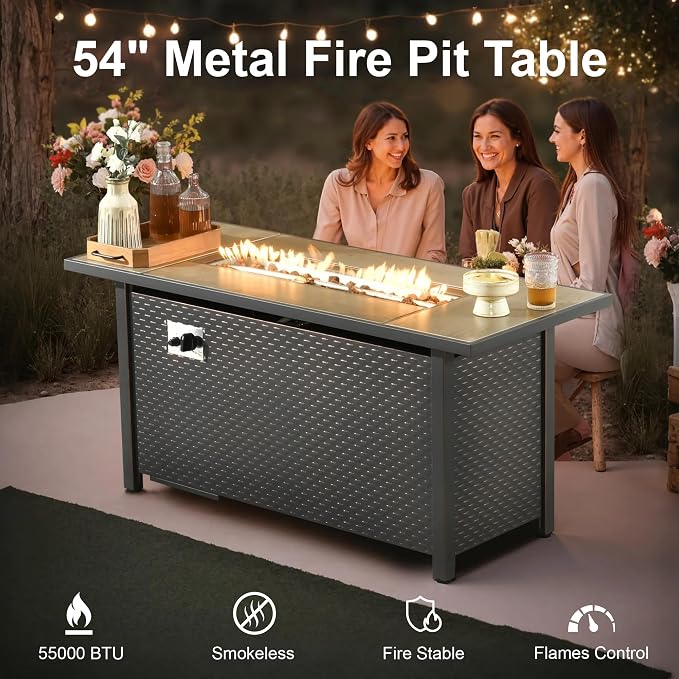 Outdoor Patio Furniture Sets,11 PCS Patio Conversation Set Outside Rattan Sectional Sofa with 54 in Fire Pit Table Wicker Rocking Chair Coffee Table Fit Backyard Porch Garden Poolside Balcony