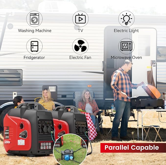 3200W Portable Generator Super Quiet Inverter Generator Ultra Lightweight for Home Backup Outdoor Camping, CO Sensor Protect, EPA, ECO Mode