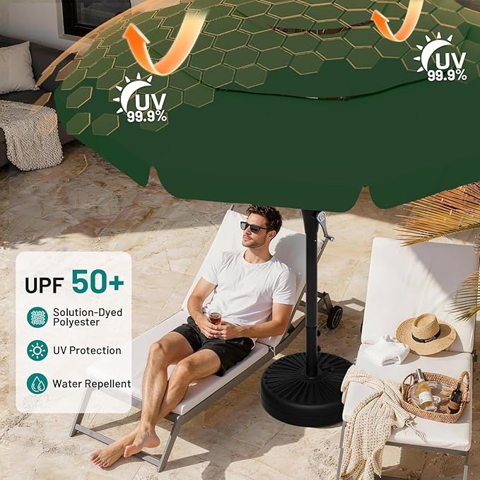 AreShark 9FT 3-Tiers Patio Umbrella with Valance, Outdoor Umbrellas with Crank/Tilt, Table Market Umbrella Vented w/ 8 Sturdy Ribs for Garden, Deck, Backyard, and Pool, Dark Green