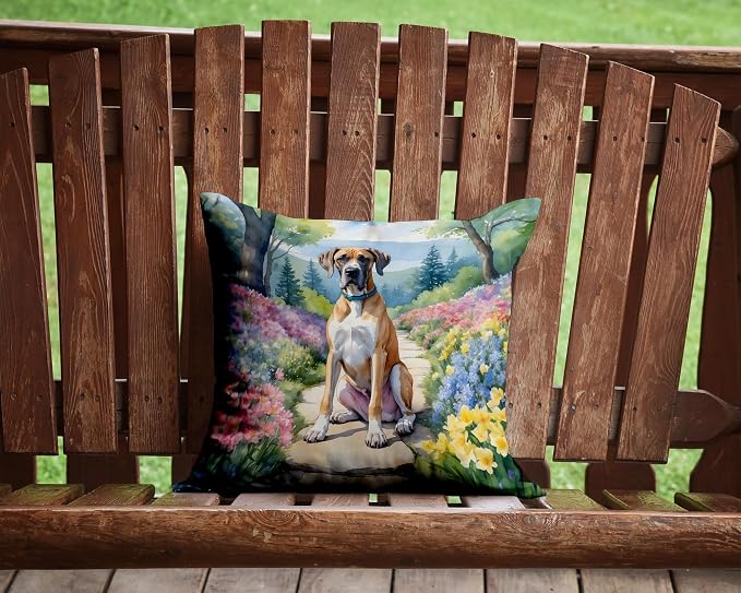 Caroline's Treasures Great Dane Spring Path Throw Pillow Machine Washable, Indoor Outdoor Decorative Pillow for Couch, Bed or Patio, 14Hx14W