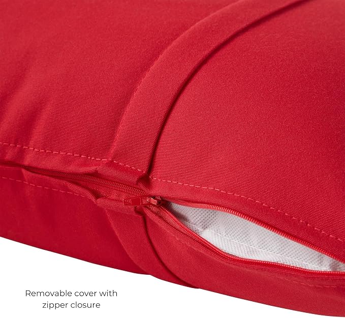 Sunbrella Rectangular Outdoor Throw Pillows 21x14 Set of 2 - Corded Lumbar Patio Accent Pillows with Pleated Design & Removable Zipper Covers – Weather & Fade Resistant Pillows, Canvas Jockey Red