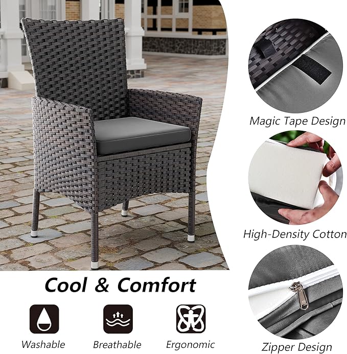Kullavik 15 Pieces Outdoor Dining Set Patio Rattan Furniture Set,Patio Dining Table and Chairs Set with 12 Chairs and Cushions,Square Glass Tabletop with Umbrella Hole for Patio,Backyard,Grey