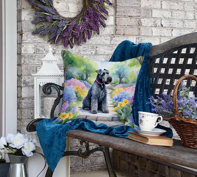Caroline's Treasures Kerry Blue Terrier Spring Path Throw Pillow Machine Washable, Indoor Outdoor Decorative Pillow for Couch, Bed or Patio, 18Hx18W