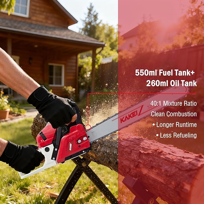 KAKEI 62CC 22-Inch Gas Chainsaw, 3.8HP 2-Stroke Engine, Easy Start, Germany-Steel Chain & Precision Bar, Gas Powered Chainsaw for Tree Cutting, Firewood and Logging