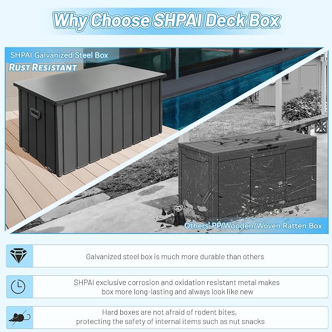 Outdoor Storage Box, 200 Gallon Metal Deck Box Built-in a Oxford Fabric Storage Bag, Lockable & Waterproof Outside Patio Storage Box for Cushions, Pillows, Tools, Pool Floats- Grey