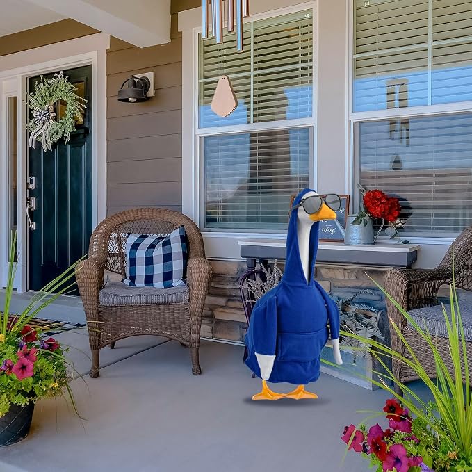 CAMDUCK Porch Goose Hoodie for 23 Inch Goose, Navy Blue Goose Outfit with Sunglasses, Funny Geese Clothes Costume, Decorative Lawn Geese Clothes for Yard Garden Patio Decor
