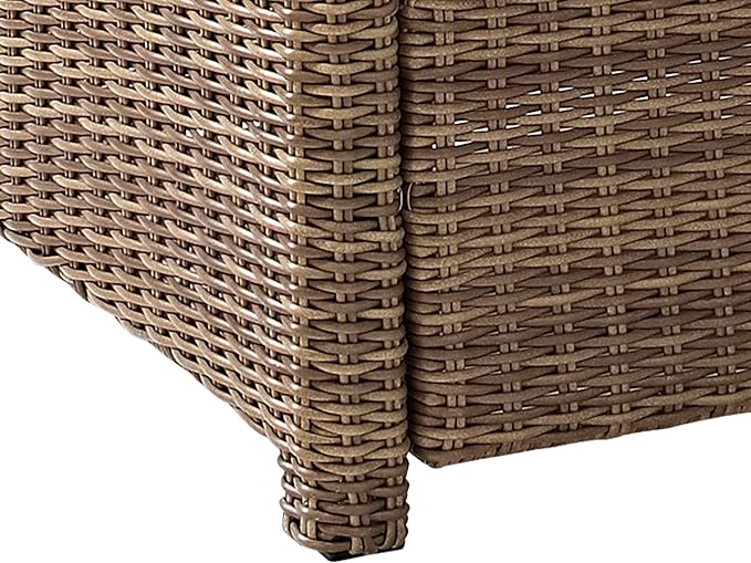 Crosley Furniture Bradenton 4-Piece Outdoor Sectional Sofa Wicker Conversation Patio Furniture Set for Deck, Brown with Navy Cushions
