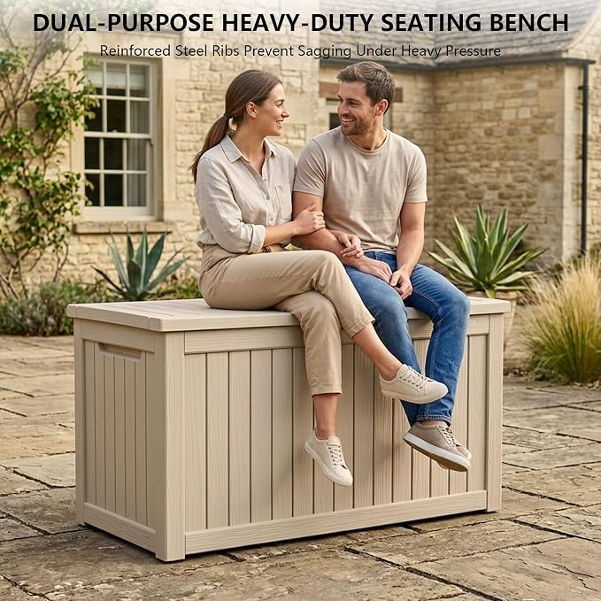 Outdoor Storage Box, 270 Gallon Waterproof Deck Box [Upgraded 3.0], Super-Sized Gas-Spring Resin Trunk for Large Seat Pillows, Heavy-Duty Lockable Backyard Storage Sofa, Garden Lawn, Grey