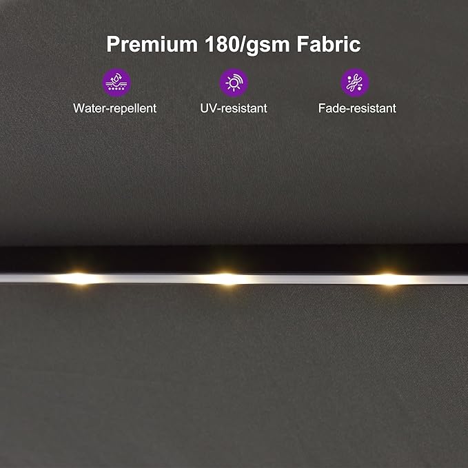 PURPLE LEAF 15ft Patio Market Umbrella with Solar LED and Base Double-Sided Rectangle Outdoor Table Sun Umbrellas with Crank for Pool Beach Deck Backyard Light Gray