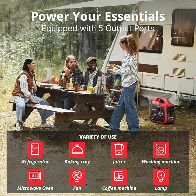 AMERISUN 2500-Watt Inverter Generator, Super Quiet & Lightweight Gas Powered Generator, CO Sensor, RV Ready Parallel Capable, Long Run Time for Camping, Tailgating and Home Use
