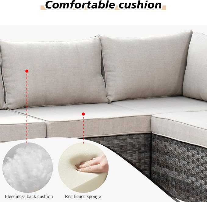 HOOOWOOO Outdoor Patio Sectional Furniture Sofa Set with Large Fire Pit Table,9 Piece Modern Wicker Couch with Swivel Chair,Modular Conversation Seating Set with Widened Armrest(Beige Tan)