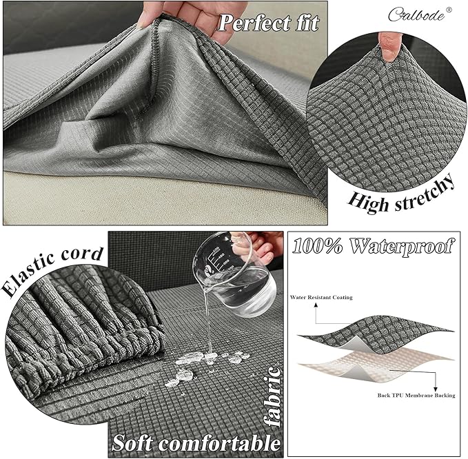 CALBODE 12Pcs Outdoor Stretch Cushion Covers,Waterproof Outdoor Chair Cushion Covers for Patio Furniture, Washable Jacquard Couch Covers Replacement for Patio Furniture(Grey, Cover Only)