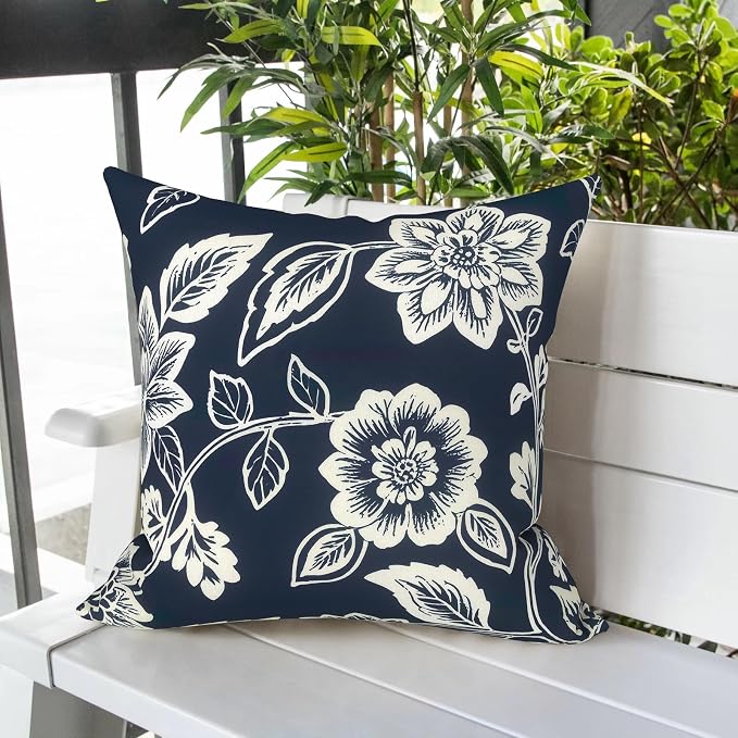 LVTXIII Outdoor Pillows 20x20 Inch, 2 Pack Large Decorative Square Throw Pillows with Inserts for Couch, Bed, Floor Seating, Patio Furniture, Elegant Vines Navy