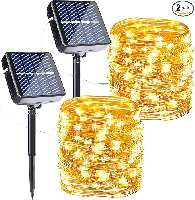 Joomer Solar Fairy Lights, 2-Pack Total 80FT 240LED Lights, Warm White | Copper Wire, Solar String Light Waterproof 8 Lighting Modes for Patio Fence Party Garden Yard Home Outdoor Decoration