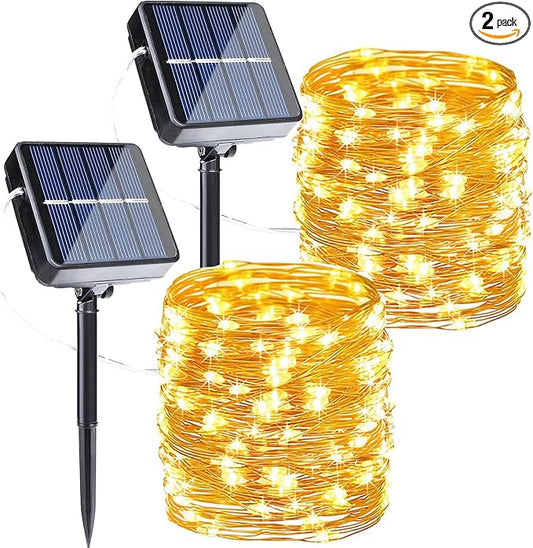 Joomer Solar Fairy Lights, 2-Pack Total 80FT 240LED Lights, Warm White | Copper Wire, Solar String Light Waterproof 8 Lighting Modes for Patio Fence Party Garden Yard Home Outdoor Decoration