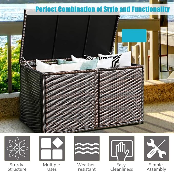 HAPPYGRILL Deck Box Outdoor Wicker Storage Box Cabinet 73 Gallon Storage Container Bin Box for Furniture Tools in Garden Balcony Porch Yard