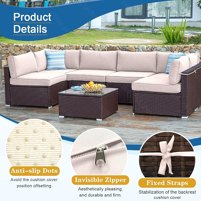 14Pcs Patio Cushion Covers, Furniture Cushion Slipcovers, 24.8"x24.8"x3.14" | Outdoor Cushion Slipcovers, Water Resistant Fabric, Zipper Design, Fits Patio Sectional Furniture