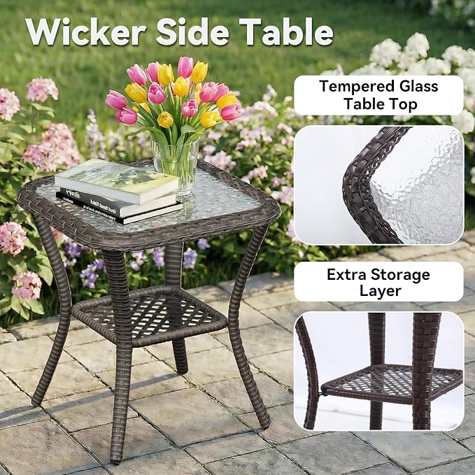 8 Piece Outdoor Wicker Patio Furniture Set, Outdoor Swivel Rocker Patio Chairs Set with Thickened Olefin Cushions, High Back and Deep Seating, Hand-Woven PE Rattan for Porch, Deck
