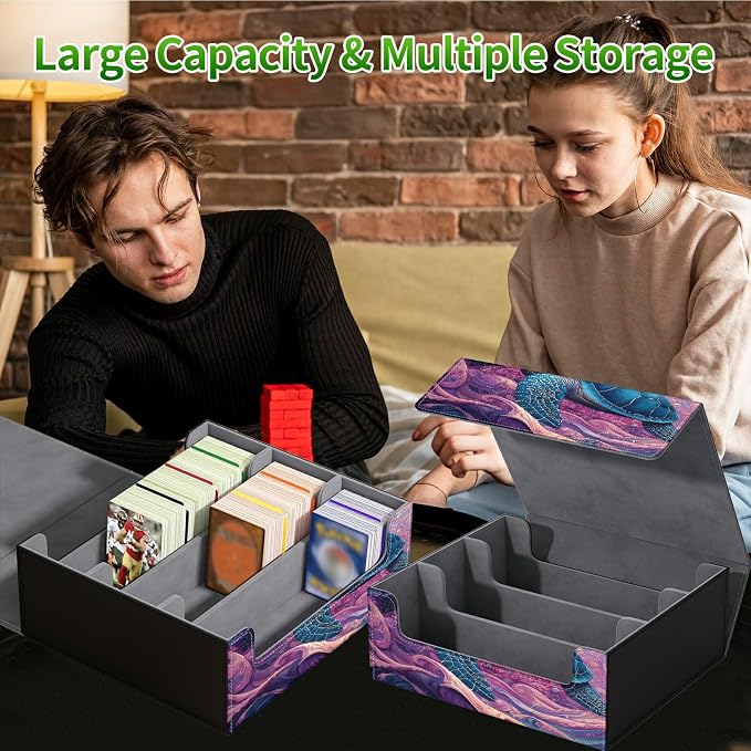 Large Card Deck Box for MTG, Fits 1200+ Sleeved Cards, PU Leather Storage Case with Strong Magnetic Closure, Multiple Colors for TCG CCG Baseball Card Collections, Pink Flower Turtle
