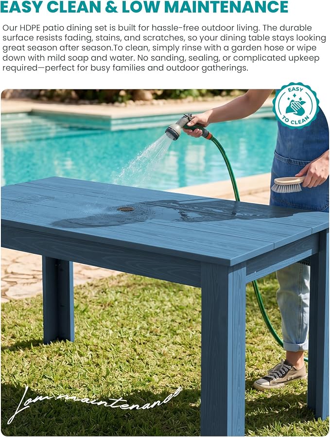 SERWALL 59" Outdoor Dining Set for 4, w/ 1 Table & 4 Armless Chairs, Blue | Armless Patio Dining Sets for All Weather Use