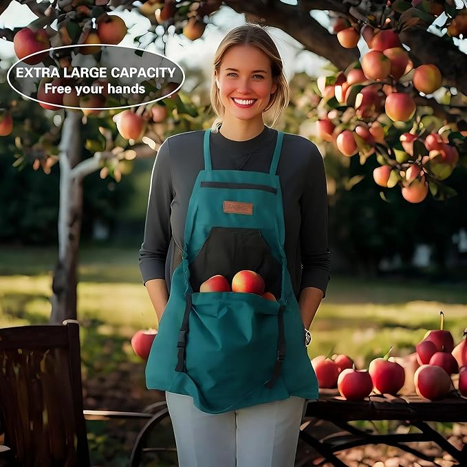 Gardening Apron with Harvesting Pouch for Women/Men, Adjustable Cross Back，Zippered Phone Pocket - Great Gift