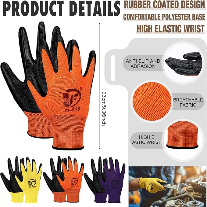 Gardening Gloves for Men Women Breathable Rubber Coated Working Gloves for Outdoor Gardening Yard Work
