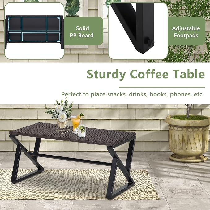 Tangkula 4 Piece Patio Rocking Furniture Set, Patiojoy Heavy Duty PE Wicker Loveseat with 2 Rocking Chairs & 1 Coffee Table, Outdoor Rattan Conversation Set for Porch, Poolside, Balcony