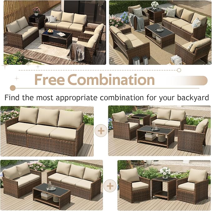 U-MAX Patio Furniture Set with Two Table, 7 PCS Outdoor Furniture for Garden