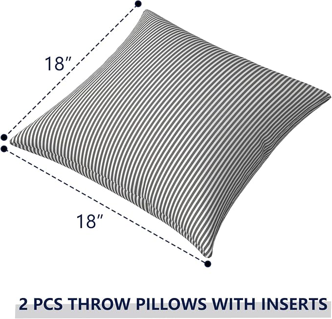 Outdoor Pillows for Patio Furniture 18x18 inch, Square Outdoor Throw Pillows with Inserts, Decorative Toss Pillows for Garden Couch Home Sofa Office Chair, Pack of 2, Stripe Gray