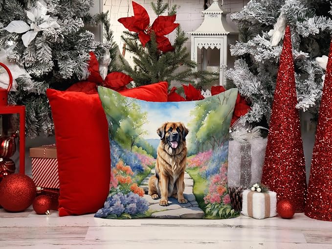 Caroline's Treasures Leonberger Spring Path Throw Pillow Machine Washable, Indoor Outdoor Decorative Pillow for Couch, Bed or Patio, 14Hx14W
