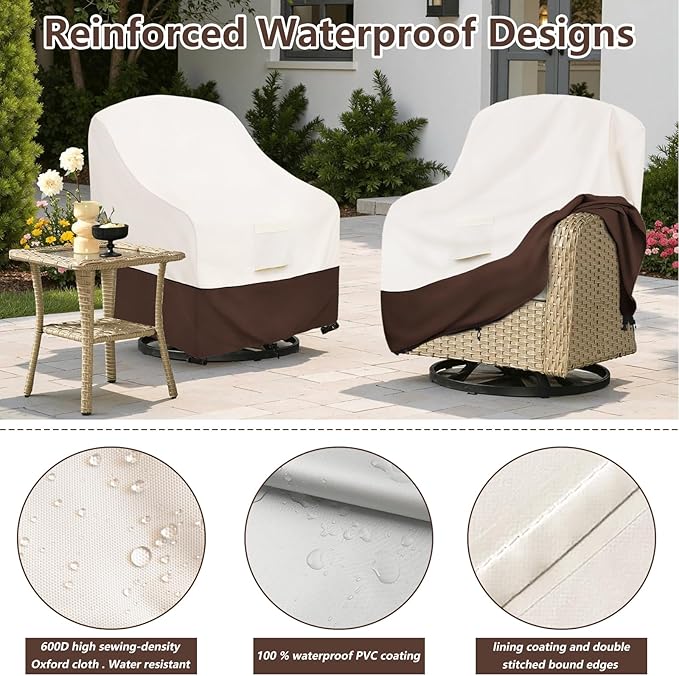 Bitubi Waterproof 4 Pack Outdoor Swivel Chair Cover for Patio Chair Size Up to 35W x 37D x 38.5H inch,Outdoor Lawn Patio Furniture Covers (Brown)