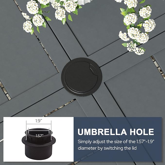 VICLLAX Patio 7 Pieces Outdoor Dining Set, 50" Round Metal Table with Umbrella Hole and 6 Swivel Textilene Chairs for Lawn, Garden, Porch,Dark Grey/Grey