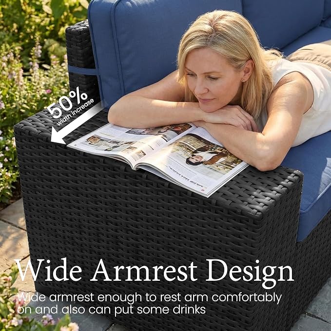 LayinSun 7 Pieces Outdoor Patio Furniture Set with 44" Fire Pit Table Rattan Sectional Sofa Conversation Sets
