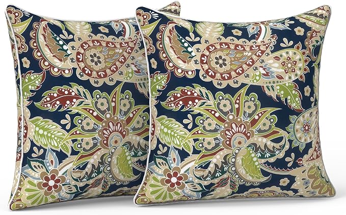 LVTXIII Outdoor Pillow Covers Set of 2, Patio Waterproof Throw Pillow Cases Fade Resistant Accent Pillow Covers for Spring Summer Garden Decoration, 16x16, Paisley Sapphire Blue