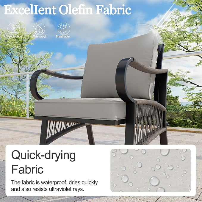 8 Pieces Patio Conversation Sets, All Weather Metal Outdoor Furniture Set with Swivel Rocking Chairs Set, Outdoor Furniture Set with Sectional Sofa Couch Loveseat (Beige Cushions)