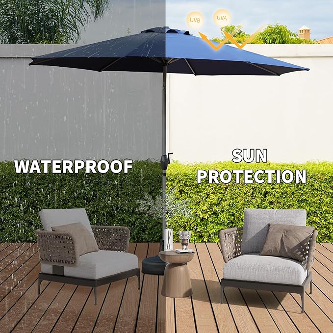Domi 9FT Patio Umbrella, Outdoor Table Umbrella with Aluminum Pole, UV Protection Waterproof Market Sun Umbrella with Push Button Tilt and Crank for Garden, Deck, Backyard, Pool (Navy Blue)