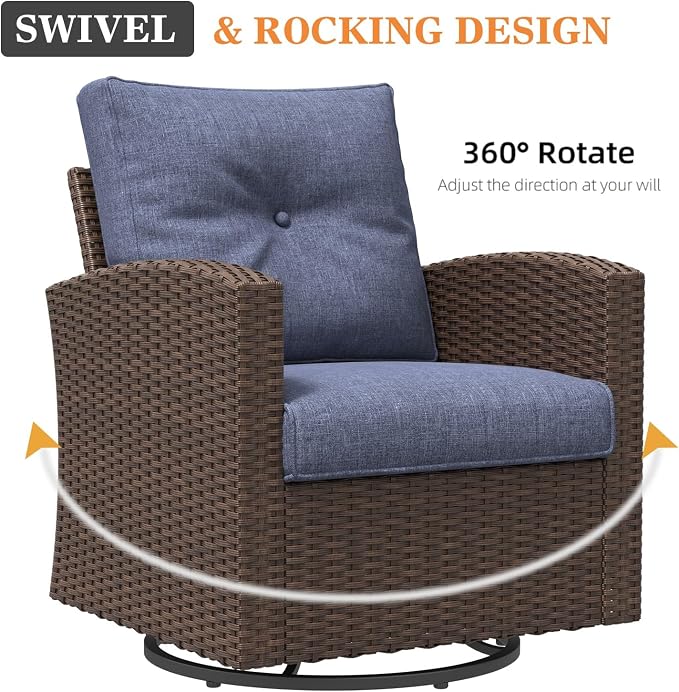 4 Pieces Patio Furniture Swivel Chairs Set with Fire Pit Table, Outdoor Wicker Glider Rocking Chairs with Sofa Set