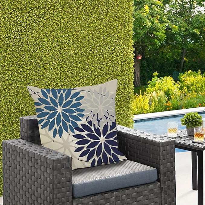 DFXSZ Pack of 2 Outdoor Waterproof Throw Pillow Covers 16x16 Blue White | Polyester Colorful Spring Summer Floral Decorative Cushion Cases(NO INSERT),For Couch Patio Funiture Garden Home Decor