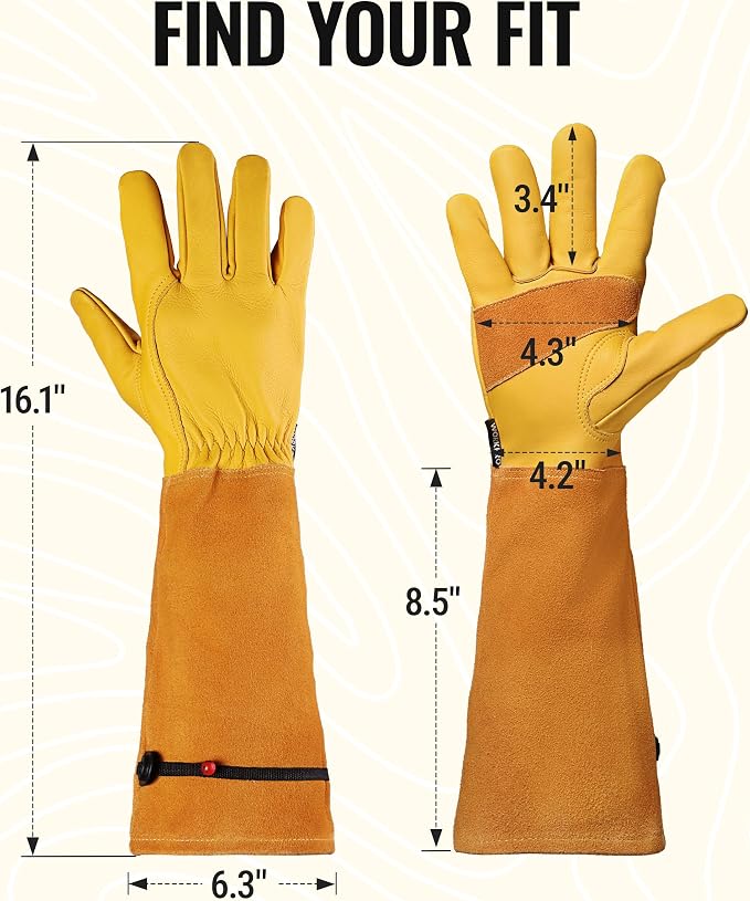 WORKPRO Gardening Gloves, Long Leather Garden Gloves for Women & Men | Thorn-Proof Gardening Gloves, Long Forearm Protection, Work Gloves for Rose, Bush, Blackberry & Cactus, for Yard & Garden