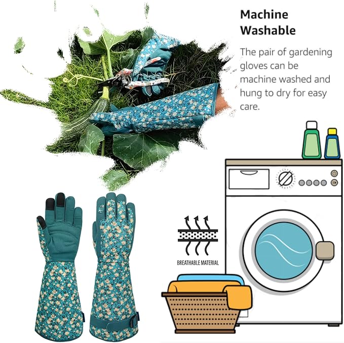 Thornproof Gardening Gloves,Garden Glove for Rose Picking,Gifts | Durable Canvas with Cute Floral Pattern,Synthetic Leather,Touchscreen,Gardening Gifts for Men&Women,Digging,Weeding,Pruning