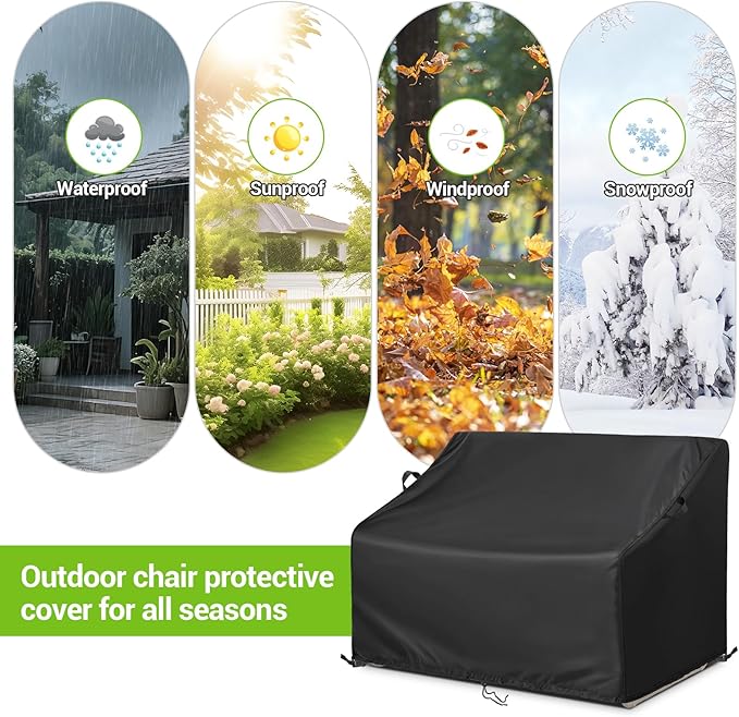 Kasla Patio Double Chair Cover, Waterproof Heavy Duty Cover for Outdoor Loveseat & Glinder Bench & Papasan Rocking Chair & Outdoor Couch & Outside Sofa (Black, 70"L×74"W×33"H)