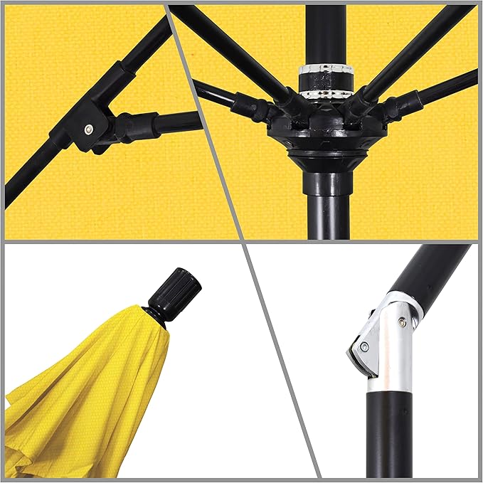California Umbrella 11Ft Fiberglass Rib Patio Umbrella, Hand-Crank, Tilt-Collar, Black Frame, Solution Dyed Lemon Fabric