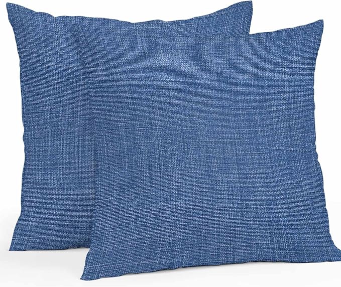 Pack of 2 Waterproof Outdoor Pillow Covers 16x16 Inch Decorative Pillow Covers Navy Blue Throw Pillowcases Vintage Country Monochrome Farmhouse Outdoor Cushion Cover for Couch, Patio, Tent