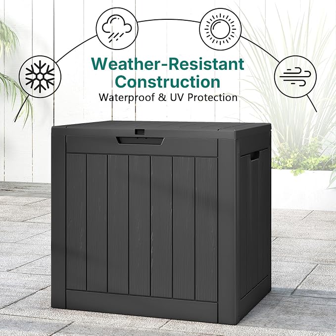 Skepphlay 30 Gallon Deck Box Outdoor Waterproof, Outdoor Storage Box Lockable, Resin Storage Bin for Package Delivery, Garden Tools, Patio Cushions (Black)