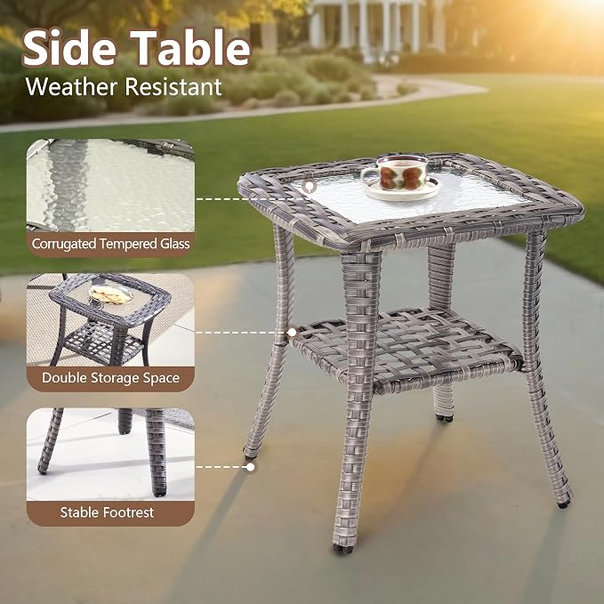 3 PCS Outdoor Patio Furniture Set with Side Table, All-Weather Rattan Wicker Outdoor Conversation Set with Thickened Cushions for Balcony Backyard Garden Lawn,Black