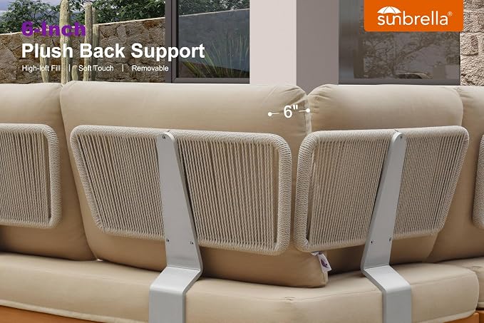 PURPLE LEAF Patio Furniture Set Outdoor Sectional Sofa with Fade-Resistant Cushions Wicker L-Shaped 7 Pieces Aluminum Conversation Sets with Ottoman for Balcony Yard Garden Poolside, Khaki